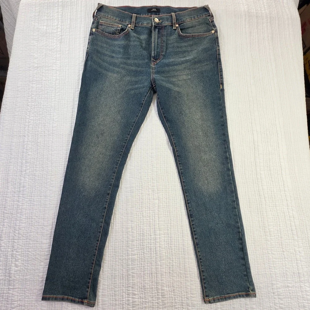 True Religion Rocco Relaxed Skinny Jeans Mens 36x32 Blue Dark Wash Stretch Demin